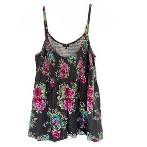 Torrid Babydoll Challis Smocked Cami GRAY FLORAL - size 1X